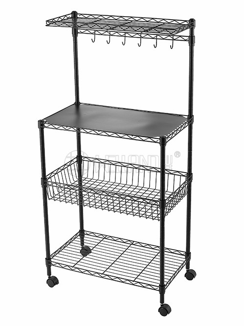 家用廚房微波爐烤箱落地置物架_可移動(dòng)烘焙調(diào)味罐食品物品收納架（1）