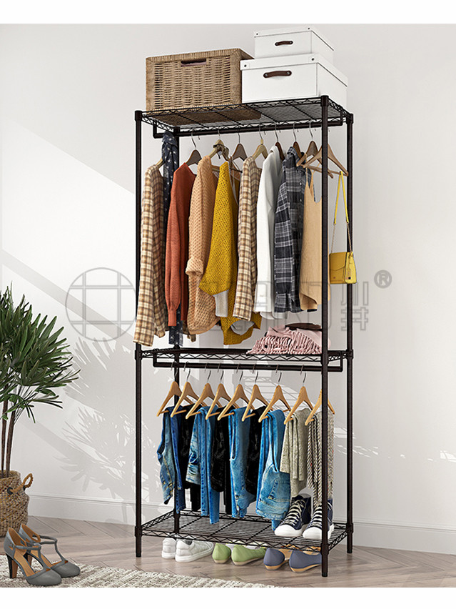 牛津衣罩三層衣櫥_服裝收納架_烤漆咖啡色