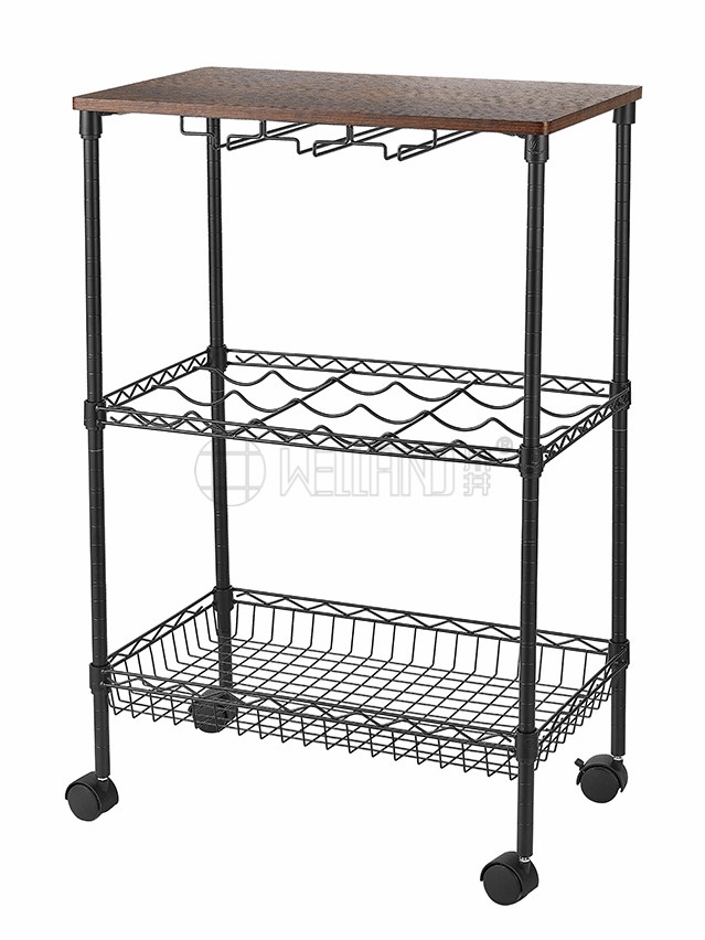 三層復(fù)古金屬紅酒小推車(chē) 酒店餐飲服務(wù)推車(chē) 家用工業(yè)風(fēng) 木板小車(chē)批發(fā)-川井 (2)