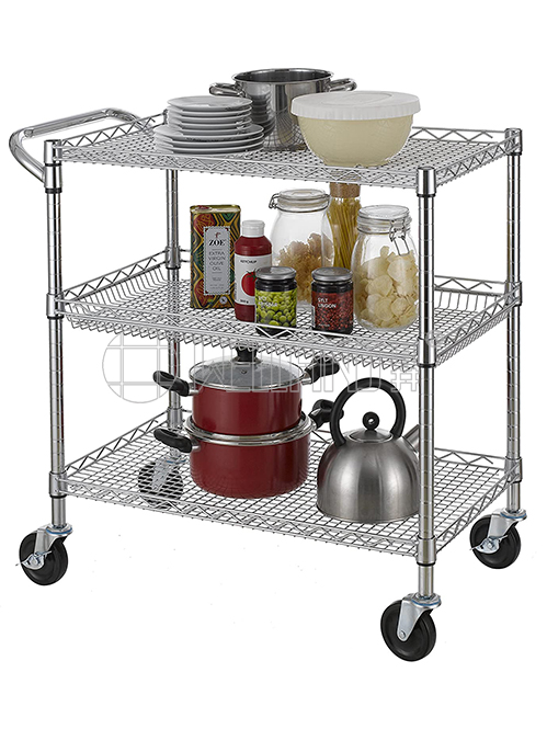 方格網(wǎng)推車送餐車-餐飲后廚小餐車手推車