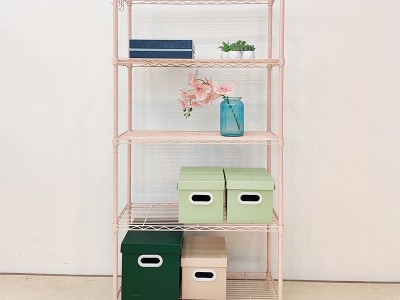 可調(diào)節(jié)五層夢幻粉環(huán)氧涂層置物架 — 空間美學與功能收納的結合