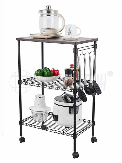 三層黑色廚房推車 復(fù)古色多層置物架 帶輪子可移動收納架 方便拆卸 川井 (3)