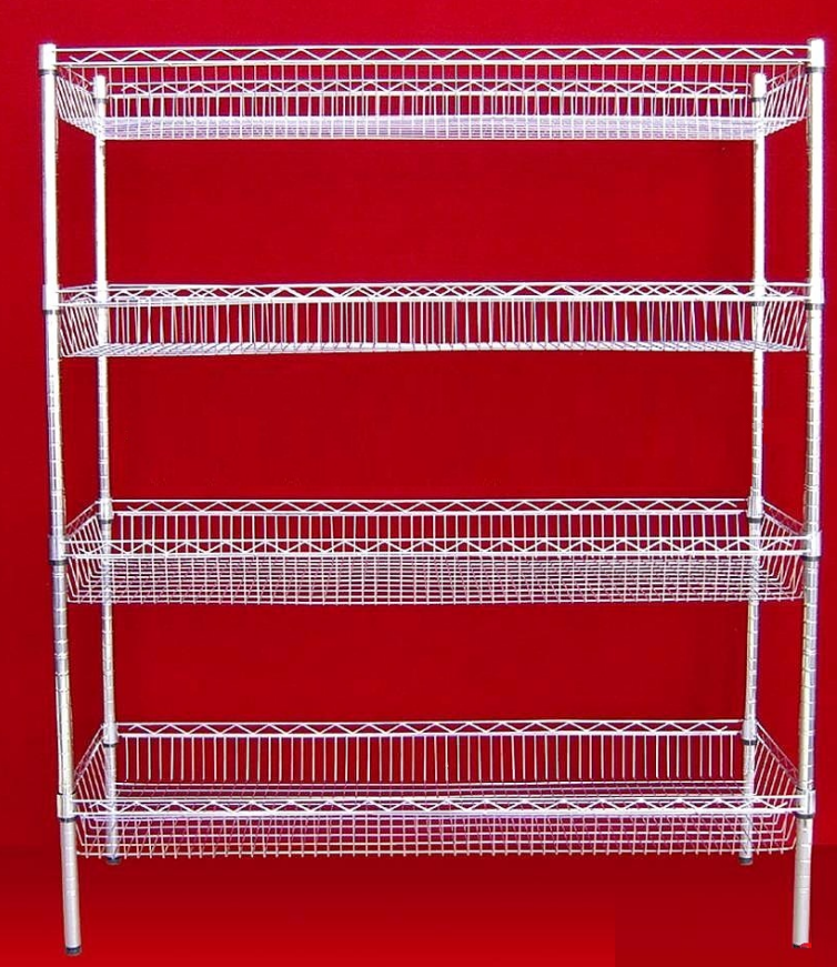 網籃調節(jié)貨架-籃筐金屬貨架-不銹鋼色圍欄貨架-多功能放倒層架